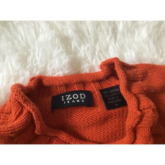 Izod Raglan Sweater Size S Long Sleeve Chunky Orange Cotton Blend Knit - Picture 4 of 7